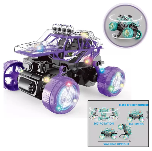 🔥Double-Sided 360° RC Stunt Car Toy with Lights & Music – Rechargeable Remote Control Car 🚗✨