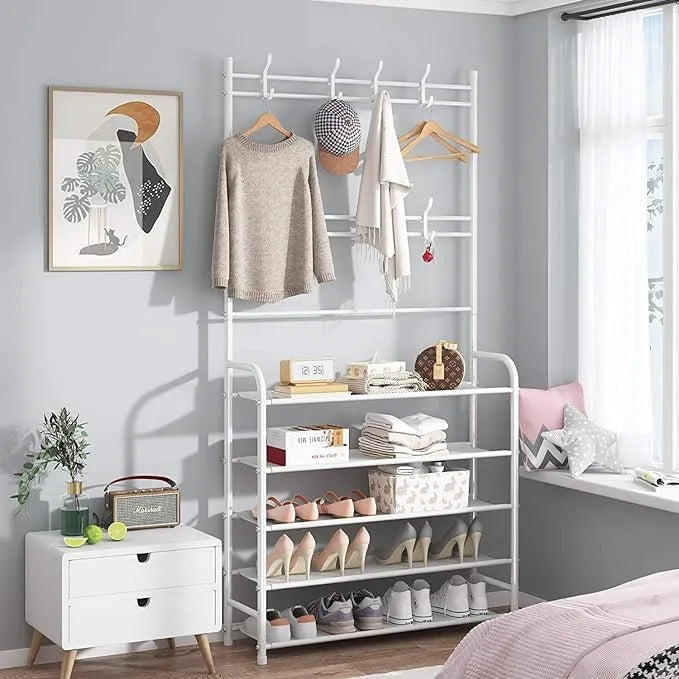 4-Tier Metal Shelf with Hooks